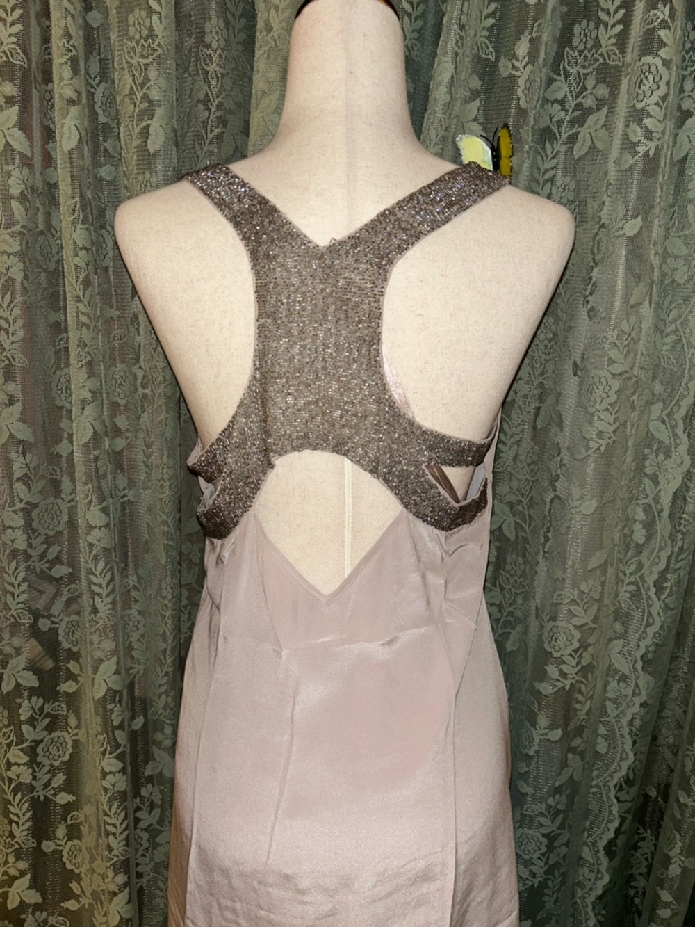 100% Silk Ted Baker Beaded Strap Racerback Semi Formal Mini Dress Y2K